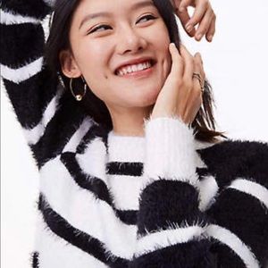 LOFT Striped Eyelash Fuzzy Sweater, Black & White | Sz XS